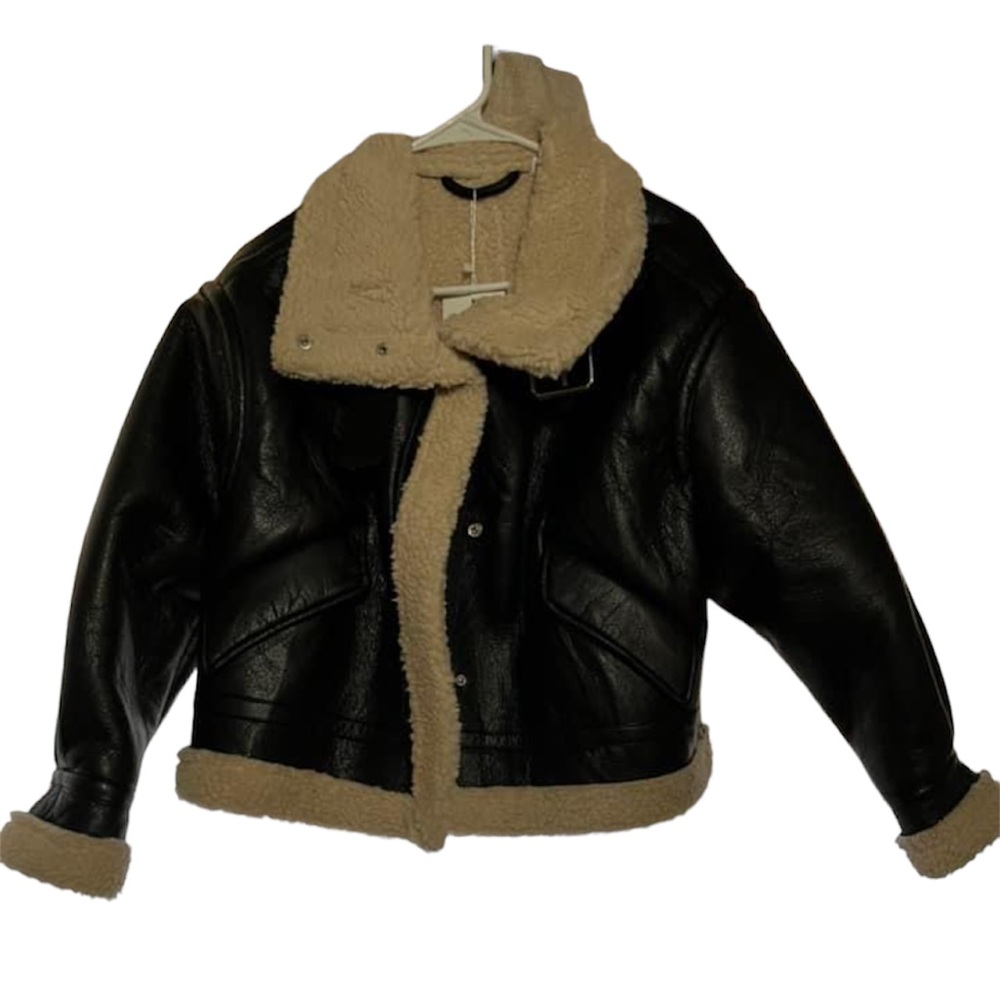 Flygo womens faux leather Moto jacket oversized short bomber jacket